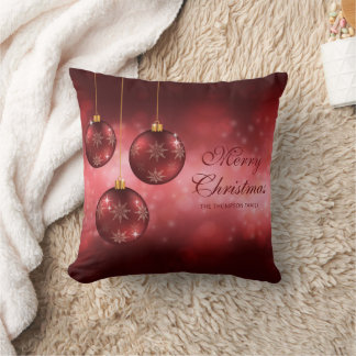 Red Festive Christmas Baubles With Custom Text Throw Pillow