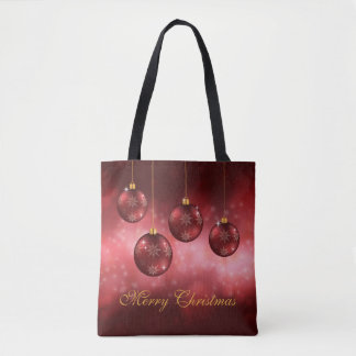 Red Festive Christmas Baubles With Custom Text Tote Bag