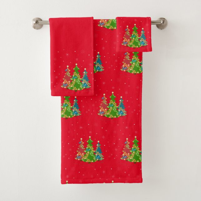 Red Festive Christmas Happy Holidays   Bath Towel Set (Insitu)