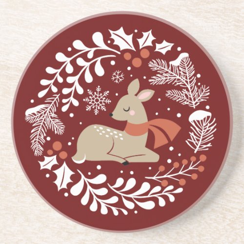 Red Festive Christmas Reindeer Coaster