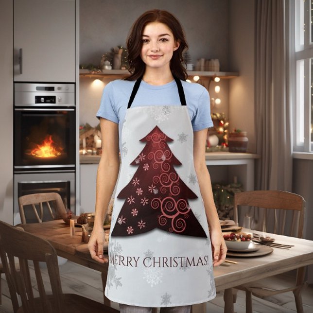 Red Festive Christmas Tree Apron (Red Festive Christmas Tree Apron)