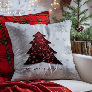 Red Festive Christmas Tree Throw Pillow