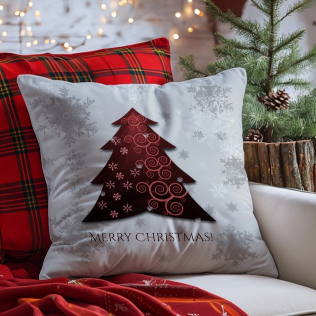 Red Festive Christmas Tree Throw Pillow (Red Festive Christmas Tree Throw Pillow)