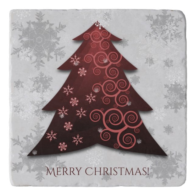 Red Festive Christmas Tree Trivet (Front)