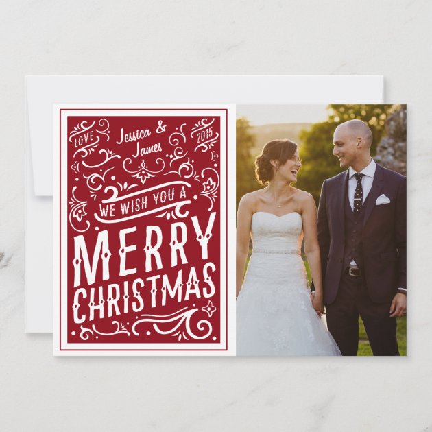 Red Festive Christmas Typography Photo Card LOVE