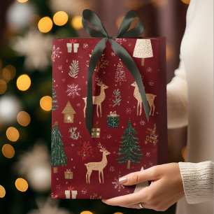 Red Festive Christmas Whimsical Pattern Gift Bag