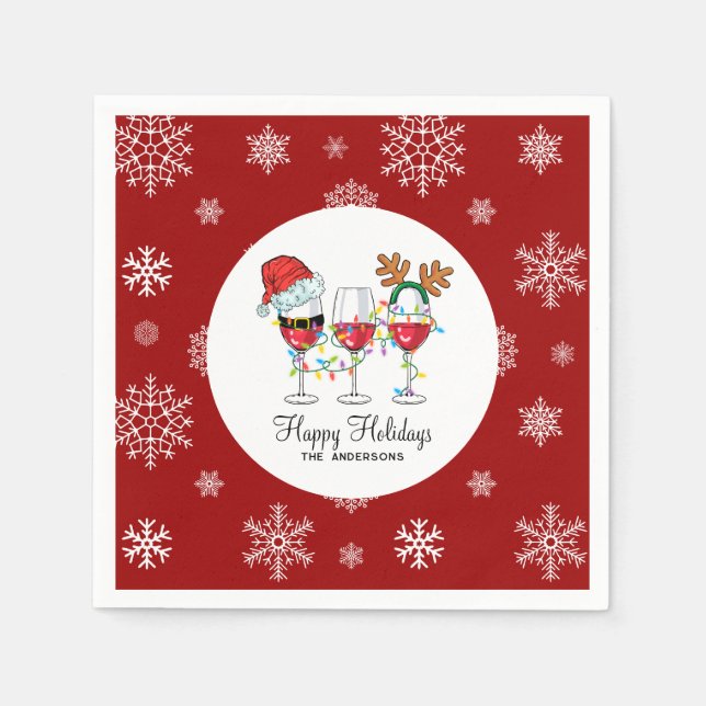 Red Festive Christmas Wines Glasses Ilustrations  Napkins (Front)