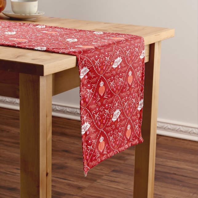 Red festive cute Holiday Short Table Runner (In Situ)