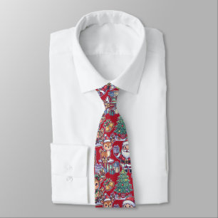 Red Festive Cute Pattern Christmas Santa Claus Neck Tie