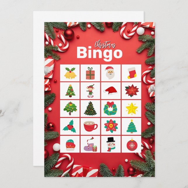 Red Festive Fun Christmas Bingo Card  (Front/Back)