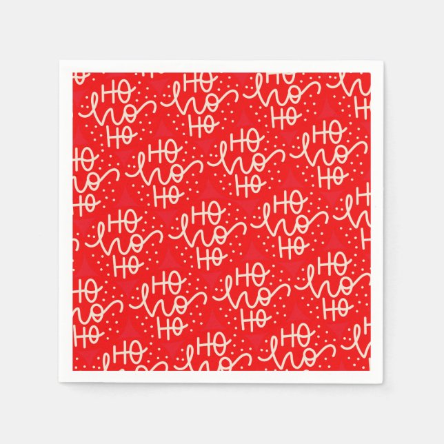 Red Festive Ho Ho Ho Christmas Holiday Napkins (Front)