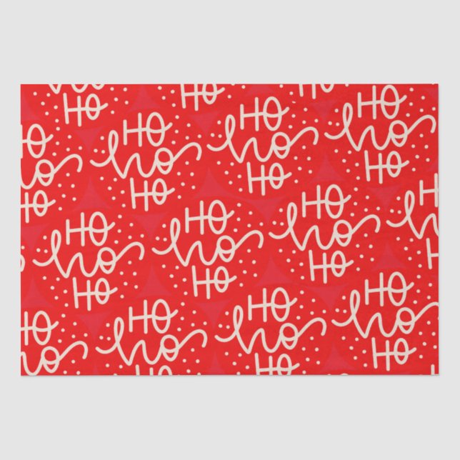 Red Festive Ho Ho Ho Christmas Holiday Wrapping Pa Tissue Paper (Front)