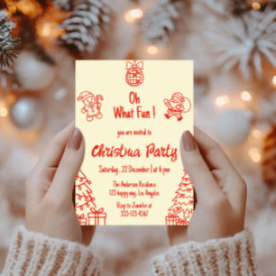 Red Festive Holiday   Oh What Fun Christmas Party  Invitation