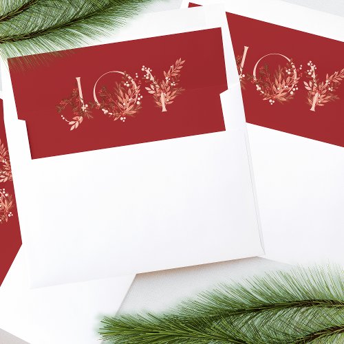 Red Festive JOY Floral Christmas Traditional Envelope Liner