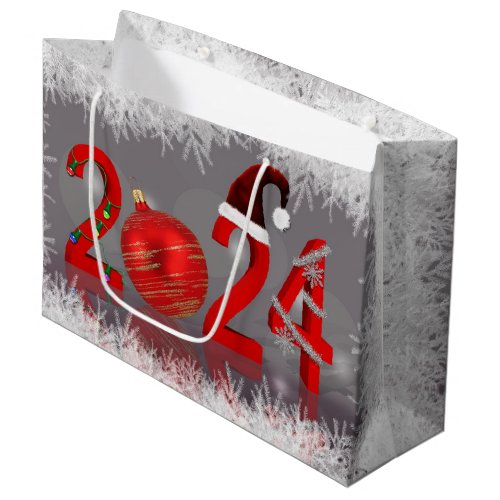 Red Festive Merry Christmas New Year 2024 Large Gift Bag