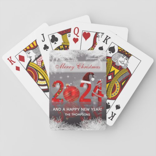 Red Festive Merry Christmas New Year 2024 Playing Cards