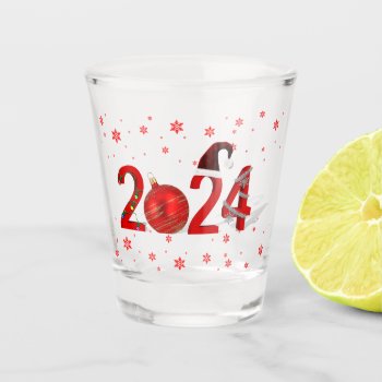 Red Festive Merry Christmas New Year 2024 Shot Glass by SorayaShanCollection at Zazzle