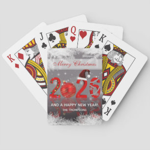 Red Festive Merry Christmas New Year 2026 Poker Cards