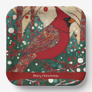 Red Festive Merry Christmas Paper Plates