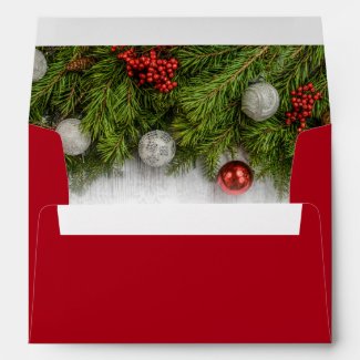Red Festive Pine Tree Elegant Happy Holidays 5x7 Envelope