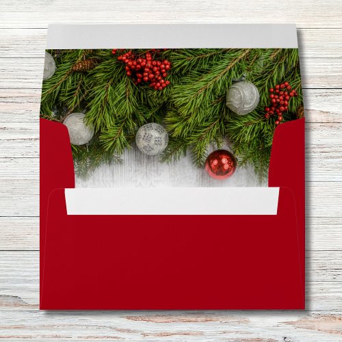 Red Festive Pine Tree Elegant Happy Holidays 5x7 Envelope