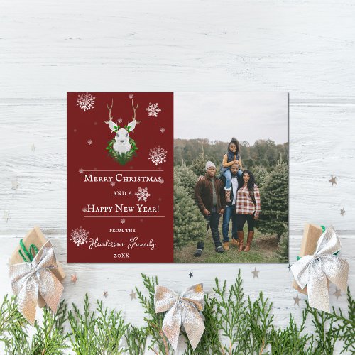 Red Festive Reindeer Holiday Photo Card