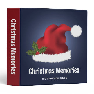 Red Festive Santa Hat On Blue - Christmas Memories 3 Ring Binder