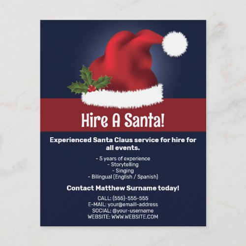 Red Festive Santa Hat On Blue _ Hire A Santa Flyer