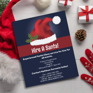 Red Festive Santa Hat On Blue - Hire A Santa Flyer