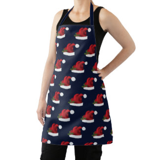 Red Festive Santa Hat On Blue Pattern Apron