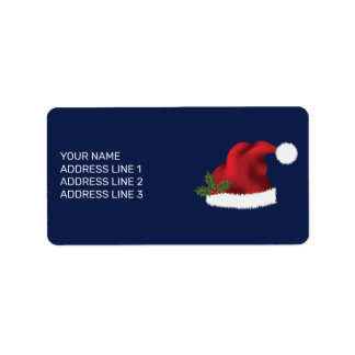 Red Festive Santa Hat On Blue With Custom Text Label