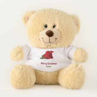 Red Festive Santa Hat With Custom Text Teddy Bear