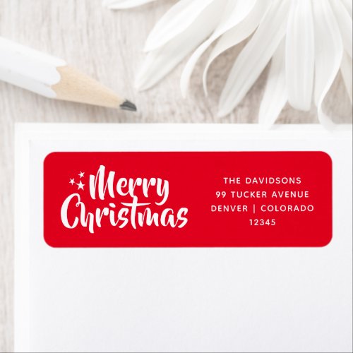 Red Festive Script Font Simple Merry Christmas Label