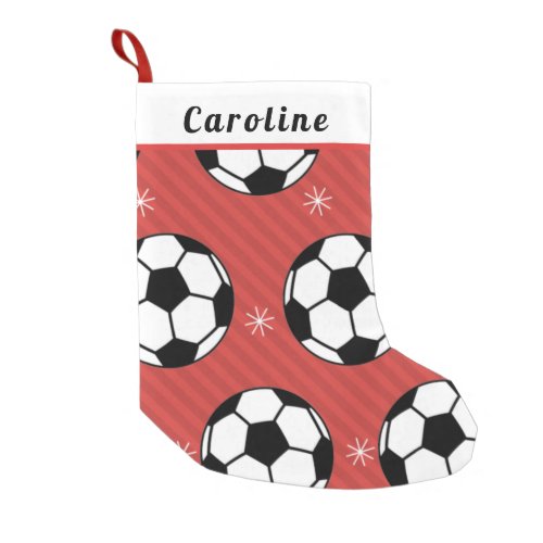 Red Festive Soccer Ball  Snowflake Kids Name Xmas Small Christmas Stocking