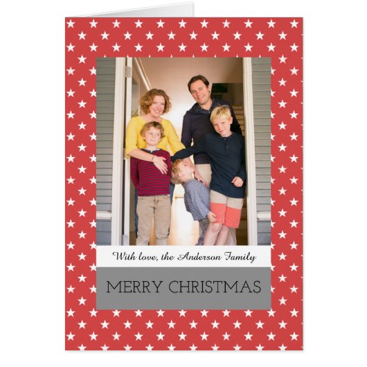 Red Festive Stars Holiday Photo Greeting Card (Front)