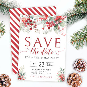 Red festive winter berries Save The Date Christmas Invitation