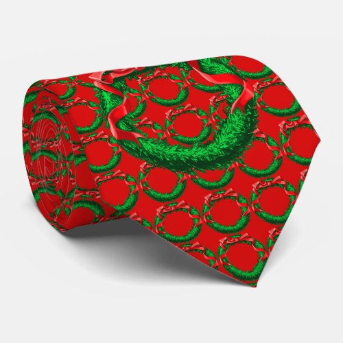 Red Festive Wreath Neck Tie