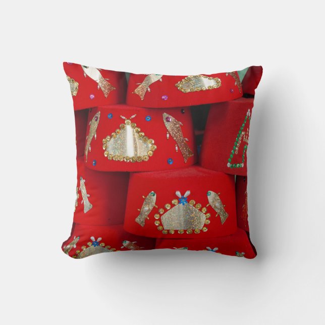 Red Fez Hats At Market Throw Pillow (Front)