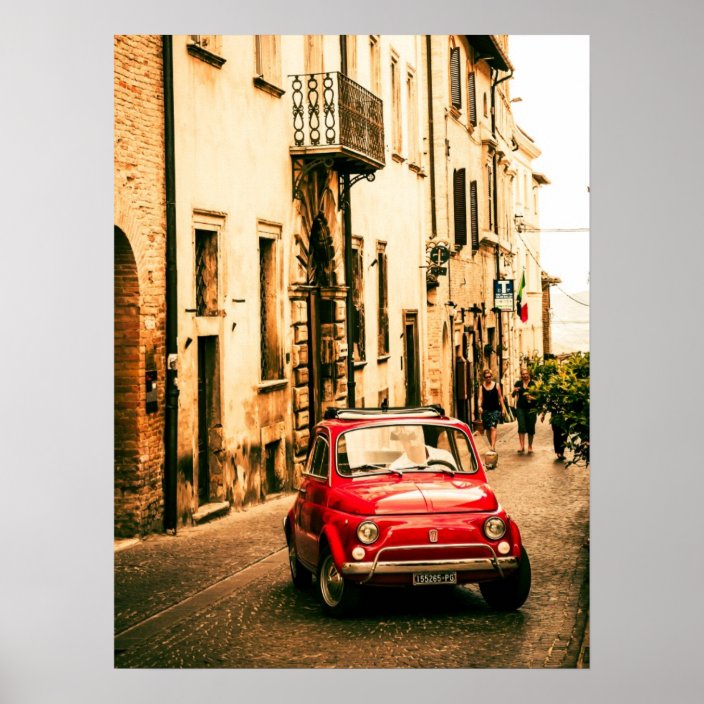 Red Fiat 500 Poster Vintage Cinquecento Italy Poster Zazzle Com