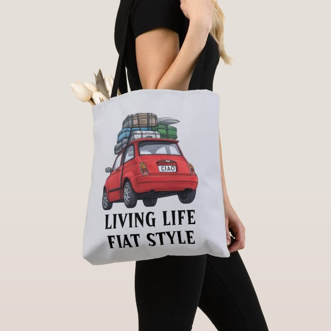 Red Fiat Car Tote Bag (Close Up)