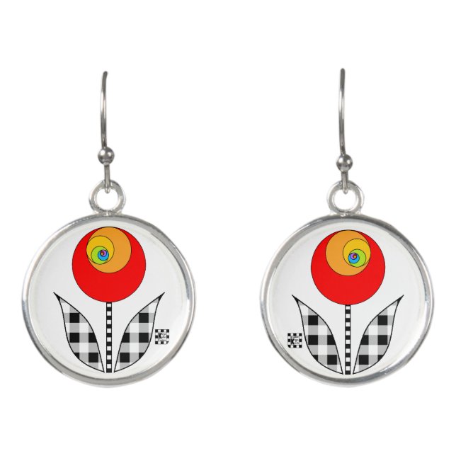 Red Fibonacci Flower Earrings (Front)