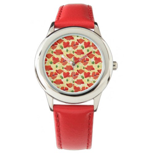 Red Field Poppies Cornfield Yellow Kids Wristwatch