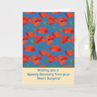 Red Field Poppies Get Well Heart Surgery Card