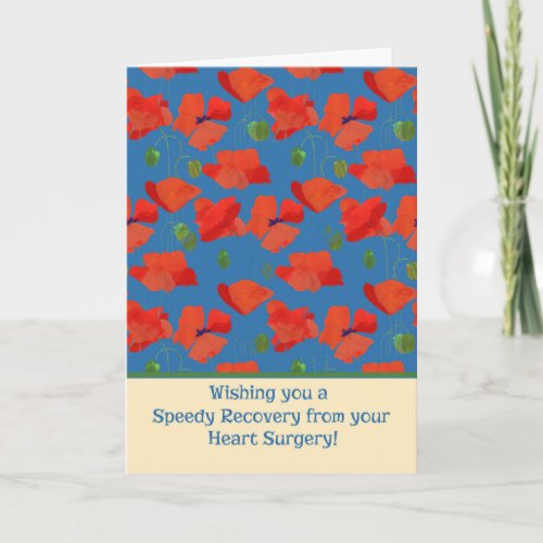 Red Field Poppies Get Well Heart Surgery Card