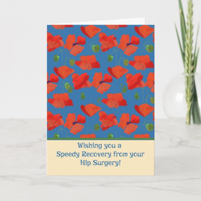 Red Field Poppies Get Well Hip Surgery Card (Front)