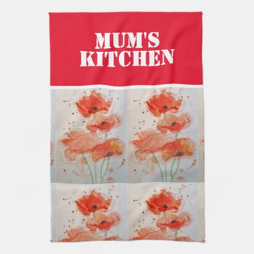 Red Field Poppy Flowers Poppies Floral Watercolor Kitchen Towel