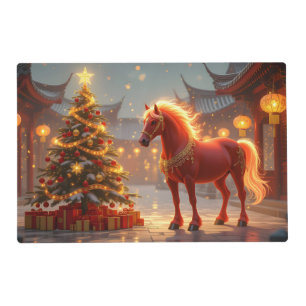 Red Fiery Horse and Christmas Tree  Placemat