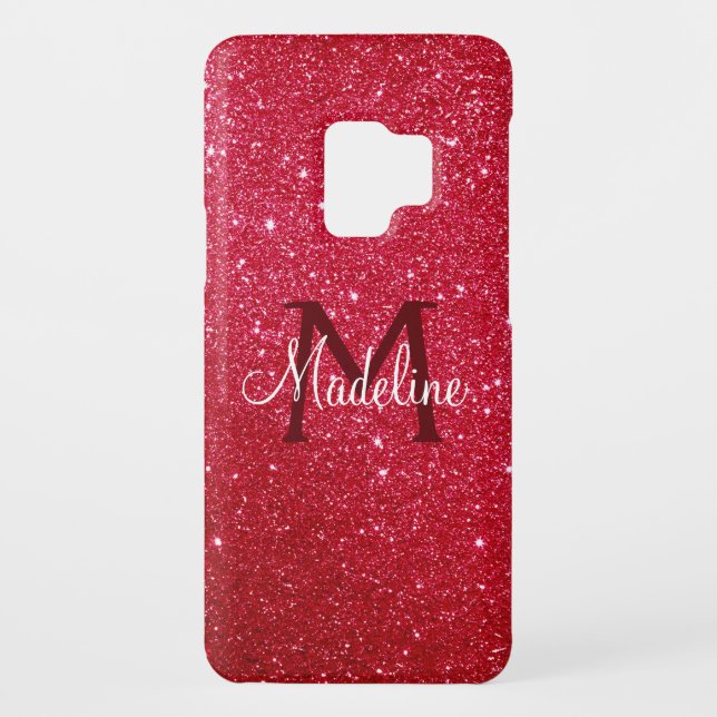 Red Fiery Sparkling Glitter Monogrammed    Case-Mate Samsung Galaxy Case (Back)