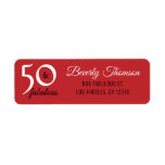 Red Fifty and Fabulous 50th Birthday Script Label