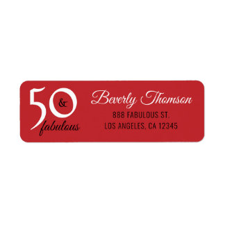 Red Fifty and Fabulous 50th Birthday Script Label